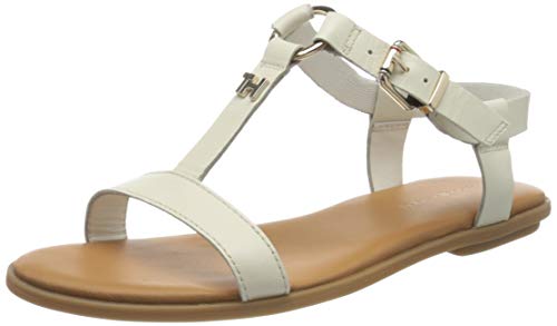 Tommy Hilfiger Metal Ring Leather Flat SND, Chanclas para Mujer, Blanco (Ivory Ybi), 41 EU