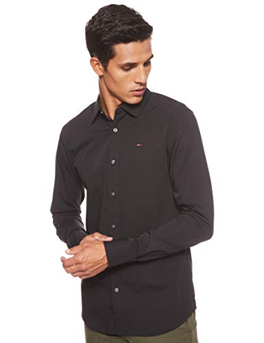 Tommy Hilfiger Original Stretch Camisa, Negro (Tommy Black 078), Large para Hombre