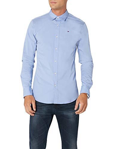 Tommy Hilfiger Original Stretch Shirt Camisa, Azul (Lavender Lustre), L para Hombre