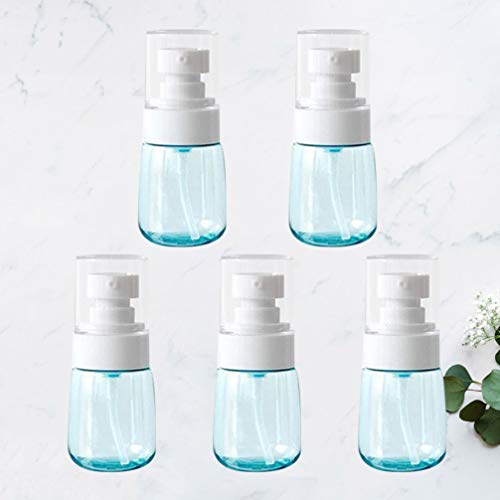 TOPBATHY 5Pcs 30Ml Botella de Viaje Conjunto Botella de Spray Vacía Botella de Bomba Recargable para Alcohol/Aceite Esencial/Emulsión/Agua Hidratante (Azul Claro)