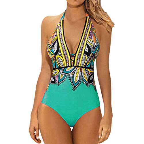 TOPKEAL Bikini Conjuntos de Una Pieza Estampada Boho Cuello Haltar Empuja hacia Arriba Escotada de Mujer Estilo Etnico