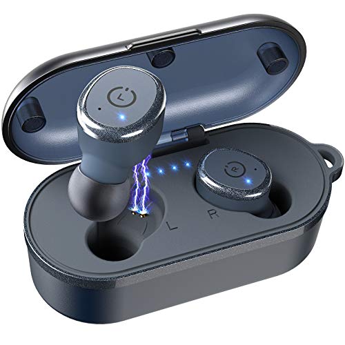 TOZO T10 Auriculares Bluetooth TWS IPX8 Impermeable Bluetooth 5.0 Auriculares In Ear con estuche de carga y micrófono Integrado, Sonido Premium con Graves Profundos para Correr y Hacer Deporte Azul