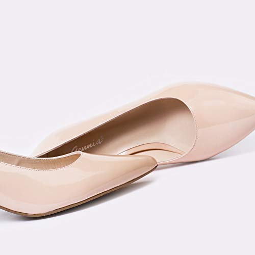 Trivia - Salones Elegantes de Vestir para Mujer en Piel con Punta Fina y Tacon Bajo Ancho 5 cm - Hechos en España - Moda Zapatos Tacones Casual - Piel Charol Nude Maquillaje - Rosa 40 EU