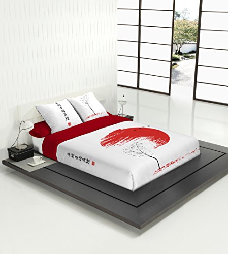 TSUKI Hinata Funda Nórdica, algodón, Blanco/Rojo, Cama 135