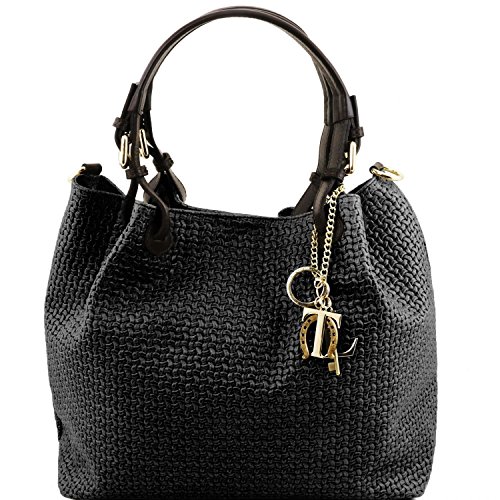 Tuscany Leather TL KeyLuck - Bolso Shopping en Piel imprimida Tejida - TL141573 (Negro)