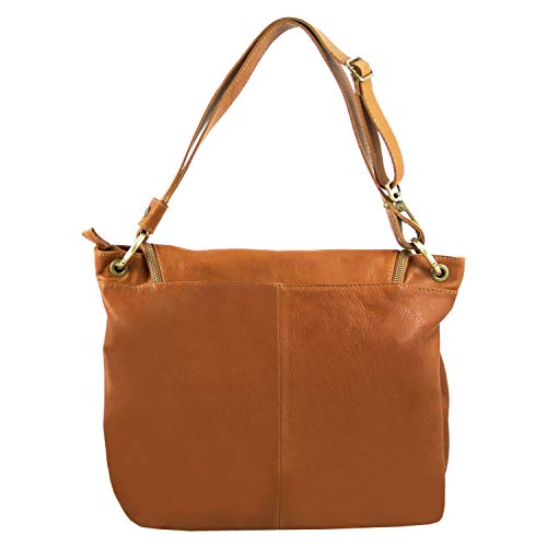 Tuscany Leather TLBag Bolso en Piel Suave con Borla y Bandolera Canela