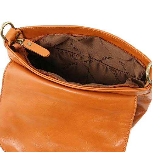 Tuscany Leather TLBag Bolso en Piel Suave con Borla y Bandolera Canela