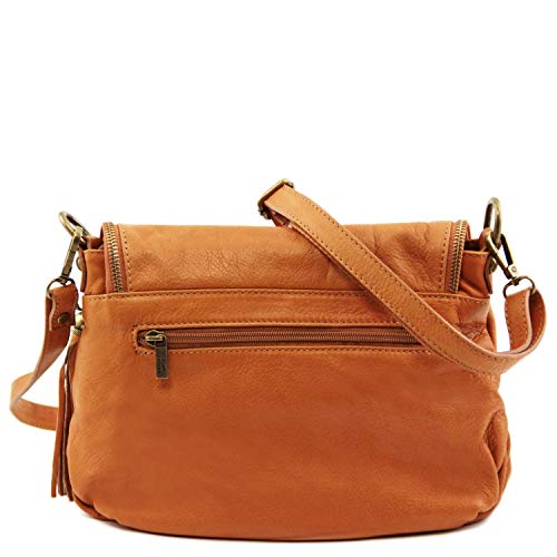 Tuscany Leather TLBag Bolso en Piel Suave con Borla y Bandolera Canela