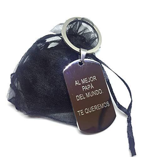 TusPlacas Llavero con Foto Personalizada, Chapa de Acero Inoxidable Grabada con Texto e Imagen - Estilo Chapas Militares - Incluye Bolsita de Tela y Anilla de Llavero (Plateado)