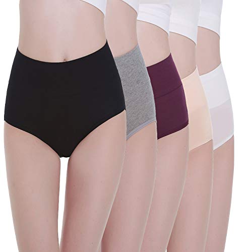 Tuuhaw Bragas para mujer, paquete de 5, braguitas, braga-faja, algodón, talle alto, transpirable Multicolor. M