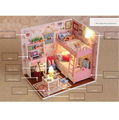 Txyk Cabañas de Madera de Bricolaje Casa de muñecas en Miniatura con Muebles Hechos a Mano Dormitorio de Princesa con LED para niños y Adolescentes 15.1 x 11.6 x 13.1cm