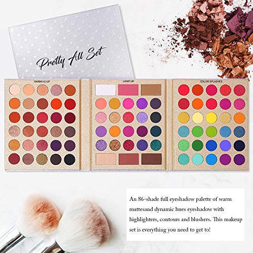 UCANBE All In One Makeup 86 colores Multi-use Eyeshadow Palette Shimmer Matte Eye Shadow with Highlighter Contour Blush Eye Face Cosmetic Kit de maquillaje de uso profesional y diario