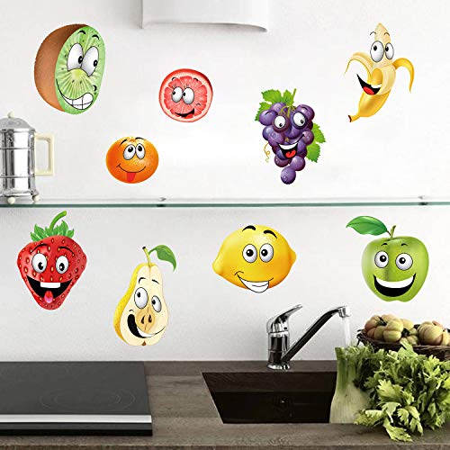 ufengke Pegatinas de Pared Fruta Cocina Vinilos Adhesivas Pared Plátano Limón Manzana Emoji para Dormitorio Habitación Infantiles Niños