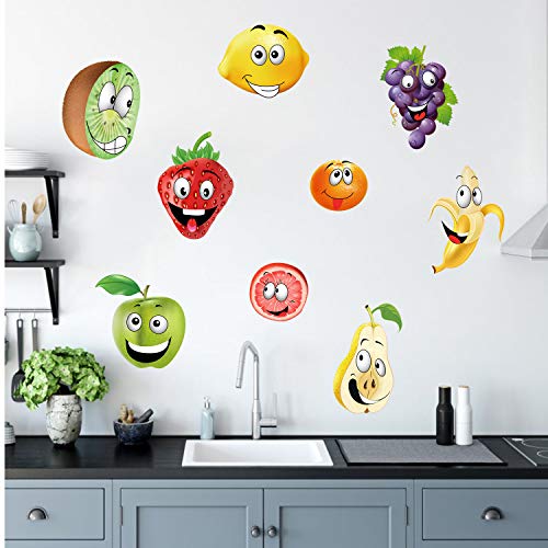 ufengke Pegatinas de Pared Fruta Cocina Vinilos Adhesivas Pared Plátano Limón Manzana Emoji para Dormitorio Habitación Infantiles Niños