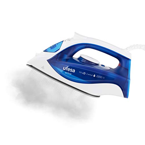 Ufesa PV1500C Activa - Plancha de Vapor 2200W, Golpe de Vapor Máx 100gr y Constante 0-25gr/min, Suela Cerámica, Doble Sistema Antical, Antigoteo