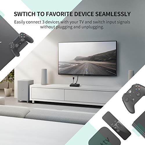 UGREEN HDMI Switch Conmutador HDMI 3D 4K, 3 Entrada x 1 Salida Mando a Distancia para PS4 PS3 Xbox Chromecast DVD BLU-Ray Decodificador Movistar Receptor Satélite PC TV y Más