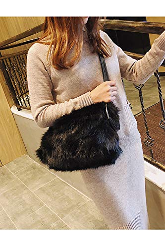 Ulisty Mujer Otoño Invierno Grande Piel sintética Bolsa de Hombro Manija Circular Felpa Bolso Mullido Bolso Crossbody Negro