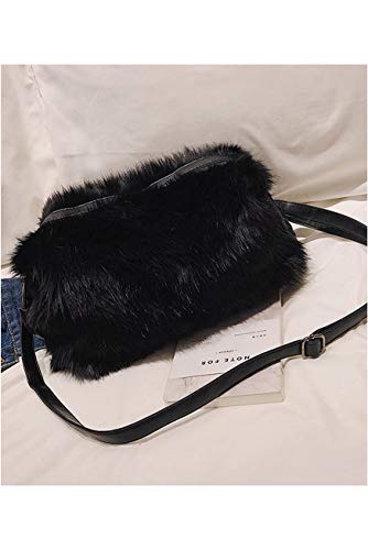 Ulisty Mujer Otoño Invierno Grande Piel sintética Bolsa de Hombro Manija Circular Felpa Bolso Mullido Bolso Crossbody Negro