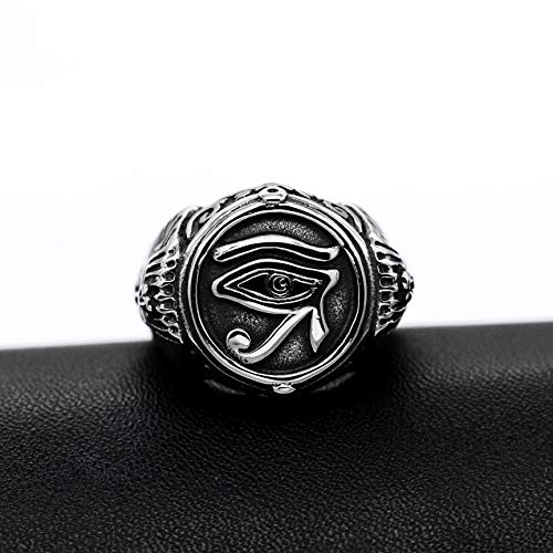 Uloveido Anillo de los Ojos Indios de Acero Inoxidable para Hombres, Redondo Todo lo Que ve Anillos de Dios Joyas góticas Negras Vintage (tamaño 24) Y520