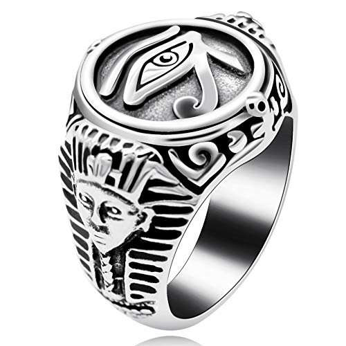 Uloveido Anillo de los Ojos Indios de Acero Inoxidable para Hombres, Redondo Todo lo Que ve Anillos de Dios Joyas góticas Negras Vintage (tamaño 24) Y520