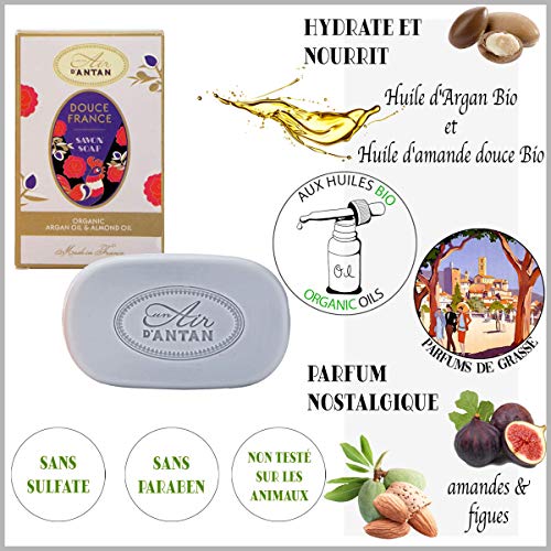 Un Air d’Antan Jabon Tradicional Perfumado Frances Aceite de argan Organico y Aceite de Almendras Dulce Bio, Perfume Original Almendras, Higo y Vetiver, Formula Hidratante/Idea Regalo - 100g