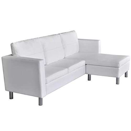 UnfadeMemory Sofá de 3 Plazas con Chaise Longe,Sofá de Salon,Decoración de Hogar,Cojines y Tapicería de Piel Sintética,188x122x77cm (Blanco)