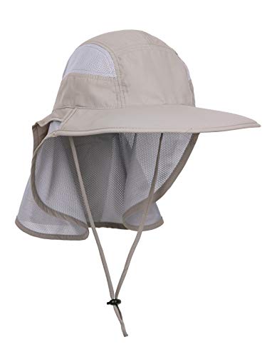 Unisex Gorra de Safari con Extra Largo Protector de Nuca 12cm Gran Borde para Actividades al Aire Libre Sol Protección UV - Actualizado el Tela Khaki-Gris