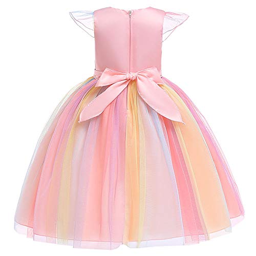 URAQT Disfraz de Princesa, Traje del Vestido Traje de Princesa de la Nieve Vestido Infantil Disfraz de Princesa de Niñas para Frozen Themed Fiesta Cumpleaños Navidad Halloween Arcoiris 100 cm