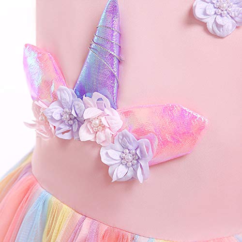 URAQT Disfraz de Princesa, Traje del Vestido Traje de Princesa de la Nieve Vestido Infantil Disfraz de Princesa de Niñas para Frozen Themed Fiesta Cumpleaños Navidad Halloween Arcoiris 100 cm