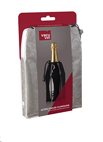 Vacu Vin 38855626-Enfriador rápido, Estampado Color Platino Enfriador para Botellas de Cava, plástico y Gel, Plateado, cm