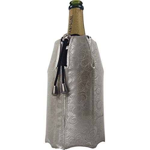 Vacu Vin 38855626-Enfriador rápido, Estampado Color Platino Enfriador para Botellas de Cava, plástico y Gel, Plateado, cm