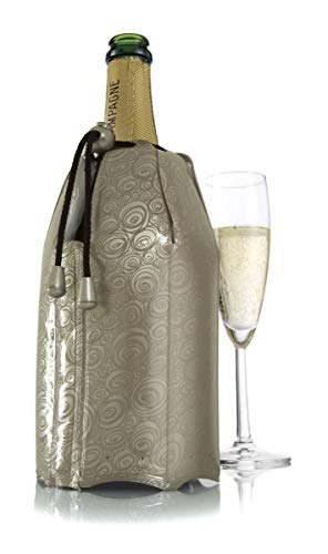 Vacu Vin 38855626-Enfriador rápido, Estampado Color Platino Enfriador para Botellas de Cava, plástico y Gel, Plateado, cm