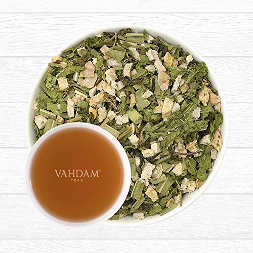 VAHDAM, hojas sueltas de té verde menta espumante de jengibre (100 tazas) | ANTIOXIDANTES RICOS | Mezcla de té de jengibre y té de menta | Preparar como té caliente o té helado | 100gr (juego de 2)