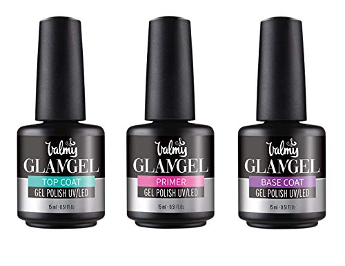 Valmy Kit Completo Uñas de Gel – Primer UltraBond Sin Ácido, Base Gel-O Fortalecedor y Top Coat Esmalte Semipermanente Híbrido Gel con Vitaminas y Calcio