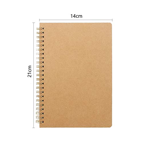 VEESUN Bloc de Notas Espiral A5, Pack de 4 Cuaderno de notas Tapa Blanda Cubierta de Kraft 160 Páginas Diario de Viaje Libreta Hojas Blancas Pequeña Diarios para Escolar Escribir Professor