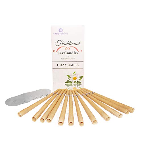 Velas de manzanilla tradicionales para terapia de velas en los oídos y aromaterapia ~ Cera de abeja y muselina de algodón natural ~ Filtros y discos protectores ~ Calmantes, hechas a mano, pack de 12