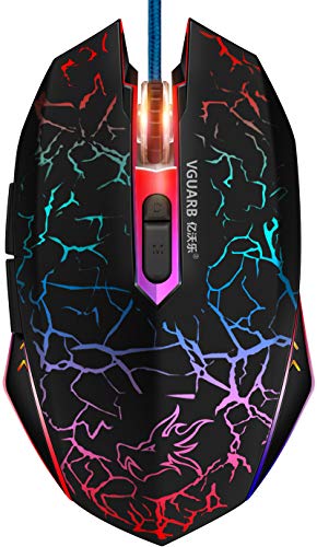 VGUARD Ratón Gaming con Cable, 4 DPI Adjustables hasta 2400, Gaming Mouse Óptico, Ratón Ergonómico Óptico RGB con 6 Botones y LED 7 Colores para PC, Portátil. (Versión Mejorada) - Negro