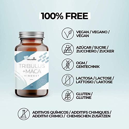 VIBOOST Tribulus terrestris + Maca andina capsulas - Booster de Testosterona para Hombres y Mujeres - Recuperador muscular e Impulsor de fuerza y resistencia con maca polvo, tribulus, rhodiola y zinc