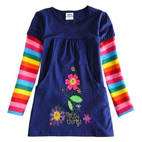 VIKITA Vestido Floral Manga Larga Algodón Niñas 2-8 años H5802Long 7T