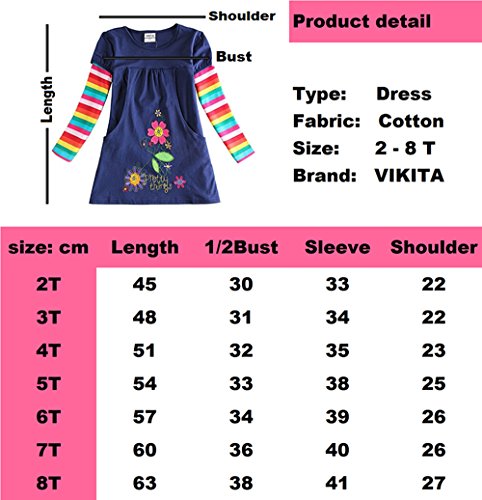 VIKITA Vestido Floral Manga Larga Algodón Niñas 2-8 años H5802Long 7T