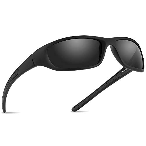 Vimbloom Hombre Gafas de Sol Deportivas polarizadas para béisbol, Atletismo, Pesca, Ciclismo, Golf VI367 (Negro Mate)