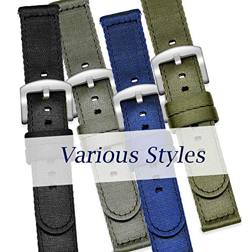 Vinband Correa Reloj Calidad Alta Nylon Correa Relojes - 18mm, 20mm, 22mm, 24mm Correa Reloj con Hebilla de Acero Inoxidable (18mm, Verde Militar)