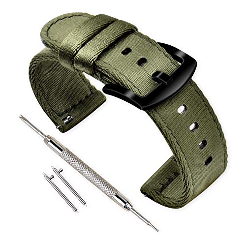 Vinband Correa Reloj Calidad Alta Nylon Correa Relojes - 18mm, 20mm, 22mm, 24mm Correa Reloj con Hebilla de Acero Inoxidable (18mm, Verde Militar)