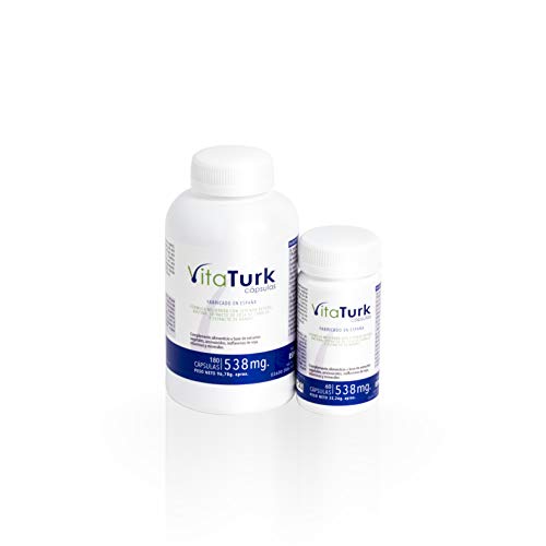 Vitaturk - 180 cap. Vitaminas Saw palmetto | Hombre y Mujer | Inhibidor de DHT causante alopecia androgenetica | Contiene Biotina, Zinc, Ginkgo biloba entre otros | FABRICADO EN ESPAÑA |