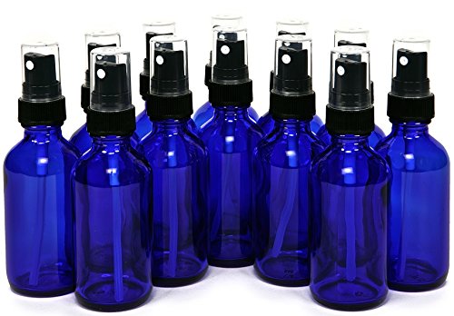 Vivaplex 2 oz Botellas de Vidrio con Negro Fino pulverizadores de neblina Azul Cobalto, de 12 Cargos