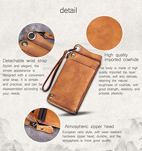 WALLPU Cartera Hecha A Mano para Hombre,Billetera De Cuero De Gamuza para Hombres Billetera Larga con Cremallera Simple para Hombres,Gray