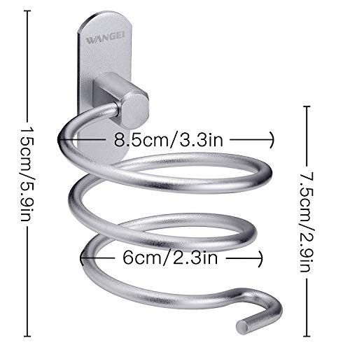 Wangel Soporte de Pared para Secador de Pelo, Pegamento Patentado + Autoadhesivo, Aluminio, Acabado Mate, Barbershop