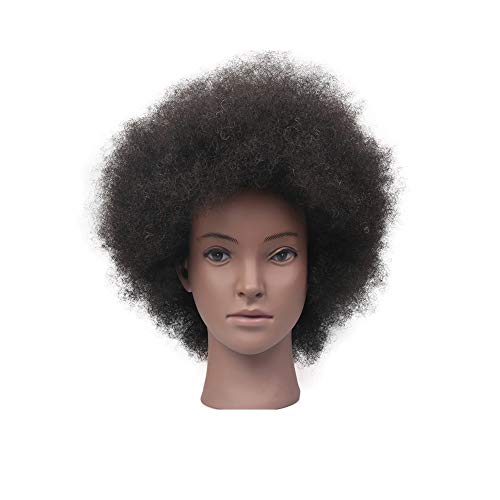 WANGXN Entrenando a Head Mannequin African con Cabello Real para peluquerías, estilismo, práctica