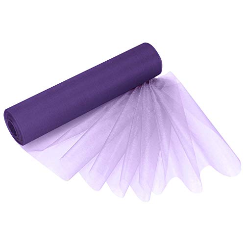 WedDecor 25m X 29cm Nieve Organza Fina Rollos Purpurina Tela para Boda Decoración, Silla y Mesa Espalda Gota, Lazos, Alisador, Cintos, Blanco - Lila Morado