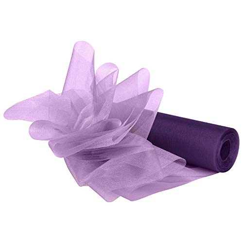 WedDecor 25m X 29cm Nieve Organza Fina Rollos Purpurina Tela para Boda Decoración, Silla y Mesa Espalda Gota, Lazos, Alisador, Cintos, Blanco - Lila Morado